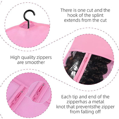 2PCS Wig Holder Wig Storage Portable Wig Bags Storage with Hanger Hair Extension Holder for Styling Wig Storage Bags Wig Organizer for Multiple Wigs Stand Hair Extensions, Wigs & Accessories (Pink)