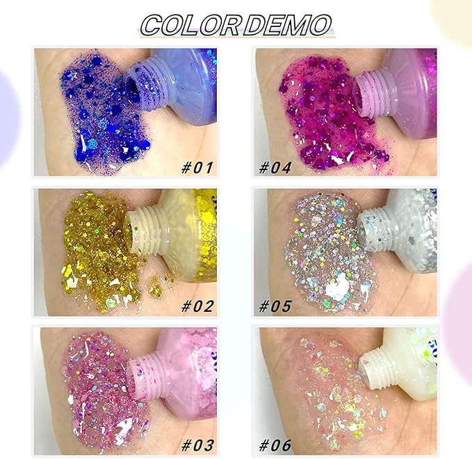 2 Color Body Glitter Gel, Neon Outfit Glow Party for Face and Body Hair Face Nail Glitter Stick Highlighter Makeup. (01-Blue&04-Rose)