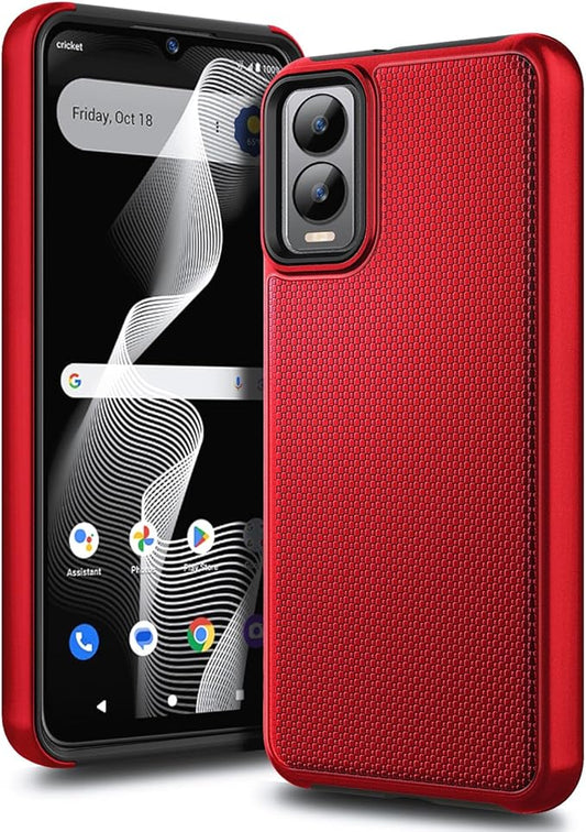 Designed for Cricket Debut S3 Phone Case (U572AC), AT&T Vista 2 (2024 U572AA) Case, [9FT Military Grade Drop Tested] Full-Body Protective Dual Layer Hybrid Shockproof Phone Case (Red)
