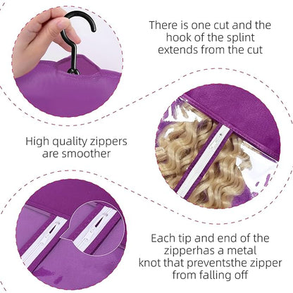 3PCS Wig Bags Storage with Hanger Wig Holder Wig Hanger for Multiple Wigs Portable Hair Extension Holder Dust-proof Hair Extension Storage Wigs Stand Hair Extensions, wigs & accessories (Purple)