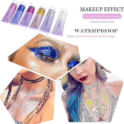 Gold Body Glitter,Sparkling Neon Outfit Party Holographic Sequins Paint Body Glitter Gel Makeup. (02# Gold)