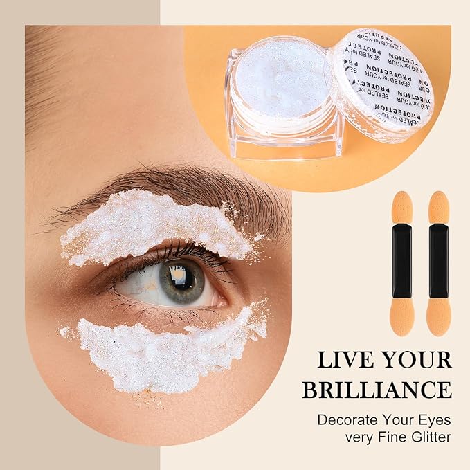 Glitter Body Face Hair Makeup Festival Gel, 6 Shapes Clear White Rave Glitter Face Pain Glitter Eyeshadow for Kids Women Girls Singer Concerts Festival Rave Accessories