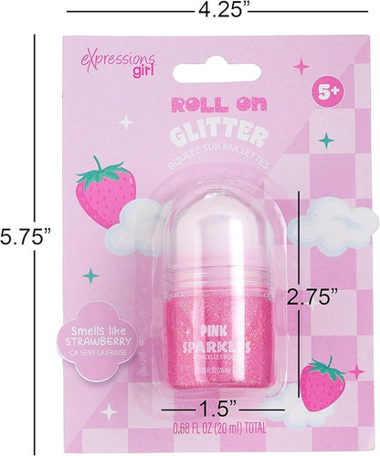 2pc Pink Sparkles Roll-On Glitter Set - Strawberry Scented Roll On Body & Face Glitter, Smooth Rollerball Tip Glitter Stick Face & Body Makeup for Shimmer & Shine