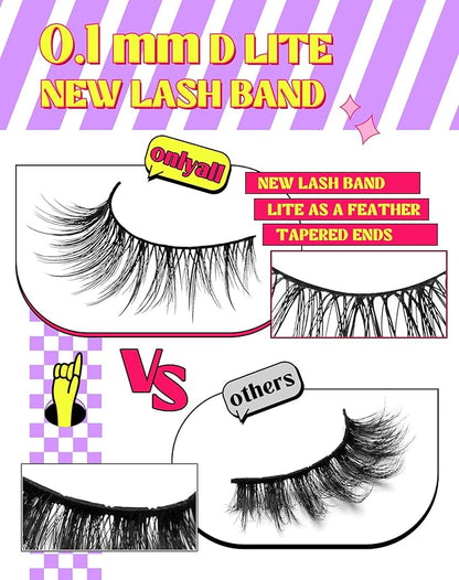 Onlyall Natural Lashes Wispy Lashes Natural Look False Eyelashes Natural Flared Eyelashes False Eye Lashes Soft Fluffy Lashes 7 Pairs D9 Natural Foxy-12mm
