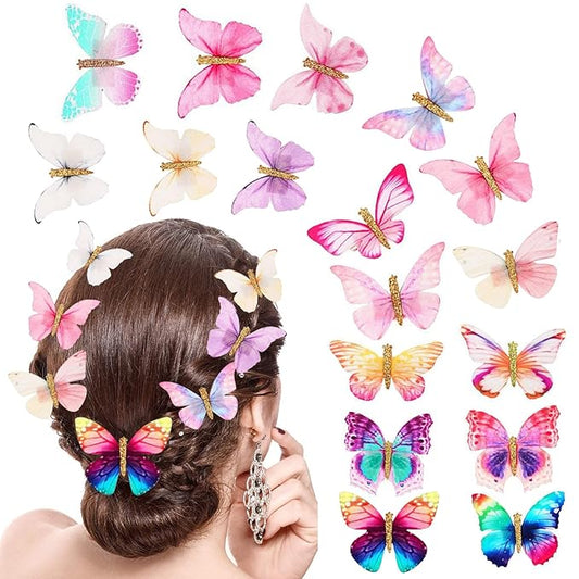 20Pcs Rainbow Glitter Butterfly Hair Clips - Fairy Accessories for Women & Teens