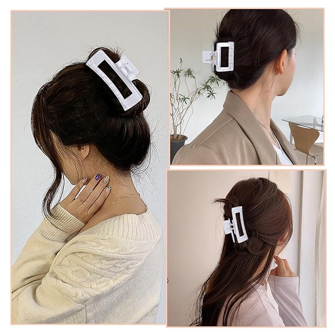 12 Pcs Rectangle Hair Clips, Hair Accessories for Women and Girls, Including 6 Pcs 4 Inch Large Claw Clips for Thick Hair and 6 Pcs 2 inch Small Hair Claw Clips for Thin Hair (Clear)