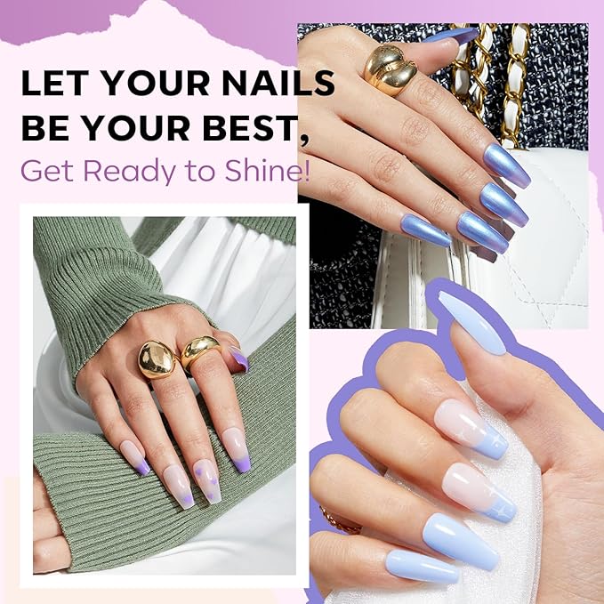 Modelones Nail Polish, 6 Colors 2025 Spring Summer Baby Blue Purple Nail Polish Set Shimmer Glitter Sliver Fast Drying Mini Nail Lacquer Kit Finger Manicure DIY Nail Art Home Salon Gift for Women Girl