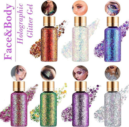 Holographic Body Glitter Gel for Face, Body, Nail, Super Long Lasting Waterproof Quick Dry Liquid Chunky Glitter Eyeshadow for St. Patrick's Day Makeup Accessories, 1oz (Pink)