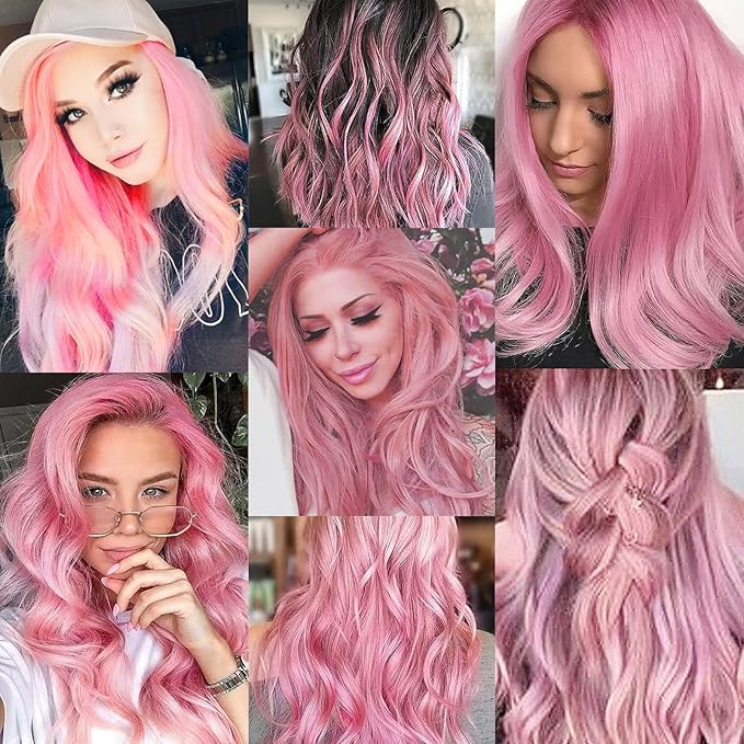 12 PCS Pink Hair Extensions Clip in, 20 Inch Colored Hair Extensions Party Highlights Long Straight Synthetic Hairpieces for Women Kids Girls Cosplay