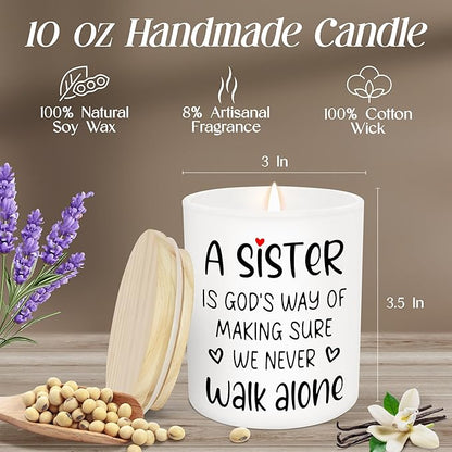 TEEZWONDER Mothers Day Gifts for Sister - A Sister Never Walk Alone Long Lasting Vanilla Lavender Candle 10 oz - Sister Mothers Day Gift Ideas, Christian Birthday Gifts for Women Sisters