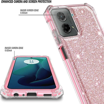 Designed for Motorola Moto G-Power-5G-2024 Case with Tempered Glass Screen Protector, 12FT Military Grade Drop Tested, Full-Body Protective Shockproof Bumper Cover, Glitter Rose Gold