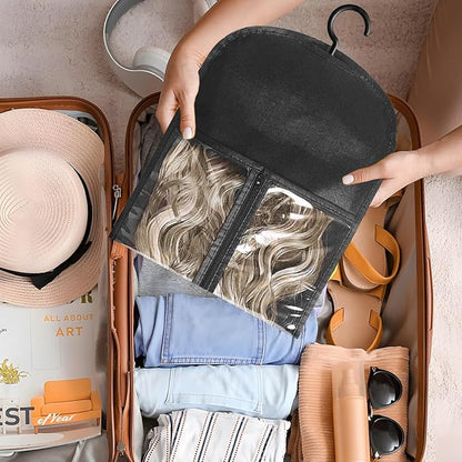 12PCS Hair Extension Holder Wig Storage for Multiple Wigs Holder Wig Bags Storage with Hanger Hair Extension Storage Wig Hanger for Multiple Wigs Hair Extensions, Wigs & Accessories (BLACK)