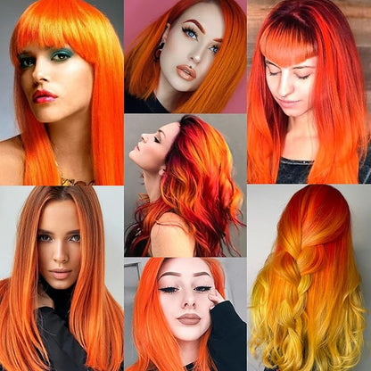 12 PCS Orange Hair Extensions Clip in, 22 Inch Colored Party Synthetic Neon Highlights Extensions, Rainbow Hair Accessories for Girls Women Kids Hair Pieces (Orange)
