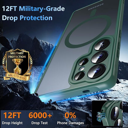OWKEY Samsung Galaxy S25 Ultra Case 6.86'', Magnetic S25 Ultra Case for Magsafe with Tempered Glass Screen, [Shockproof Military] Translucent Back Slim Bumper Cover Phone Case Galaxy S25 Ultra, Green