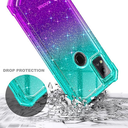 Designed for Cricket Icon 5 Case, AT&T Motivate 4 Phone Case with [Built-in Screen Protector], [5.5FT Mil-Grade Drop Tested] Full-Body Protective Shockproof Bumper Case (Glitter Aqua/Purple)
