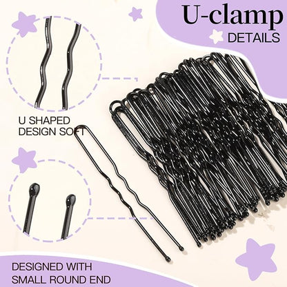 FANDAMEI 30cm Hair Net for Kids, Invisible Hair Nets 20PCS with 40PCS U Shaped Hair Pins, Hair Nets for Buns, Bun Hair Nets for Ballet Girls Hair Accessories Set for Women, Girls-Black