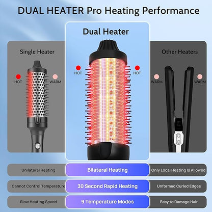 Babe Ceramic Thermal Brush with 10 Temperature Settings, 30s Fast Heated Round Brush for Blow Out Look Quick & Easy to Use with Dual Voltage
