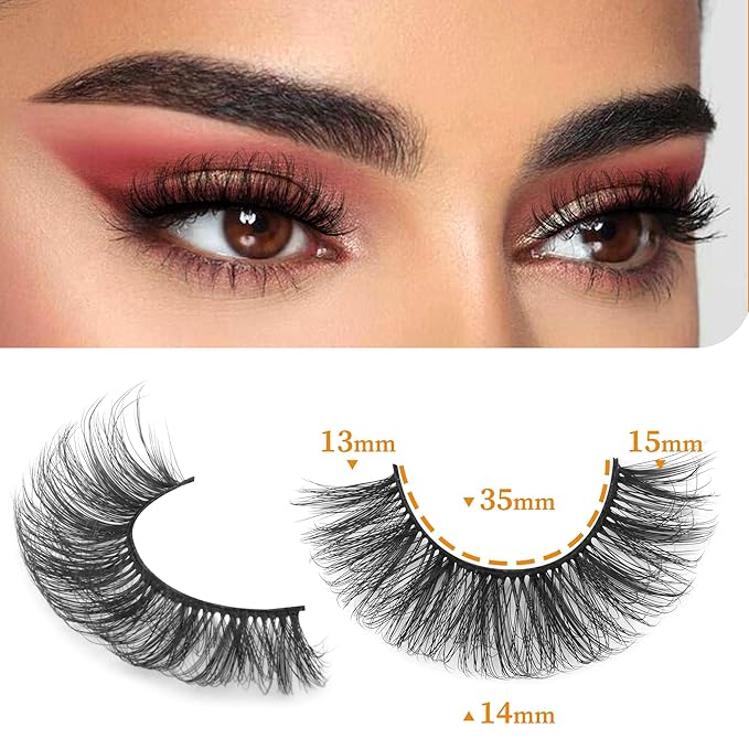 Natural False Eyelashes Wispy Mink Lashes 15mm Cat Eye Lashes Pack Natural Look 3D 14 Pairs Fake Eyelashes by TNFVLONEINS