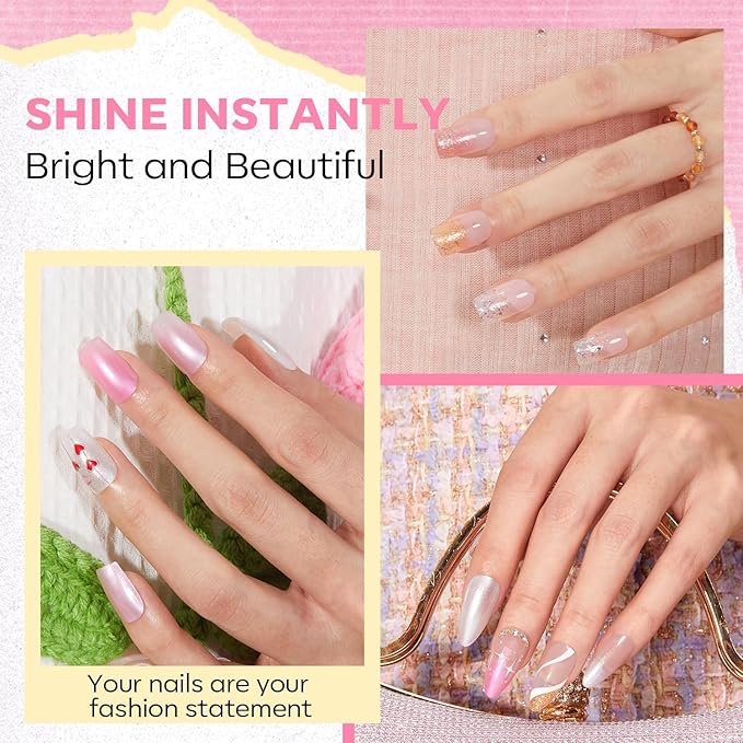 modelones Nail Polish, 6 Colors Summer Pink Gold Glitter Silvery Pearl Clear Quick Dry Mini Starter Set, Long Lasting Art DIY Manicure Kit at Home for Women Girls Wedding Gifts