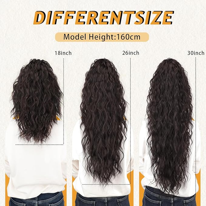 ORSUNCER Ponytail Extension Claw 26" Curly Pony Tail Clip in Claw Hair Extensions Fluffy Natural Looking Synthetic Hairpiece for Women Reddish Orange