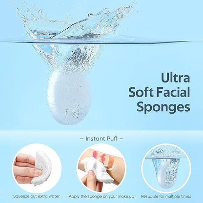 50-Count Compressed Facial Sponges, GAINWELL White Cellulose 100% Natural Cosmetic Spa Sponges for Facial Cleansing, Exfoliating Mask, Makeup Removal