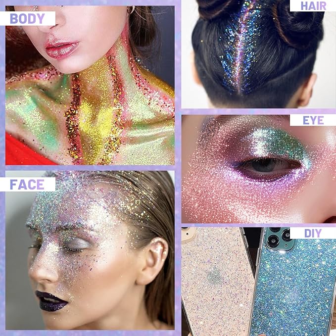 DAGEDA Body Glitter Gel, Roll-on Face Glitter for Mermaid Makeup Festival Rave Accessories, Holographic Hair Glitter Gel,Body Shimmer Halloween Makeup for Rave Party (Pink)
