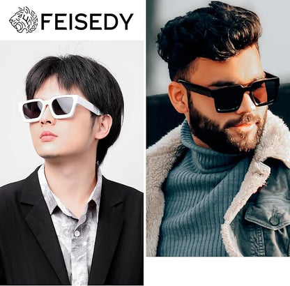 FEISEDY Retro 90s Square Sunglasses for Women Men Trendy Chunky Rectangle Sunglasses UV400 Protection B2385