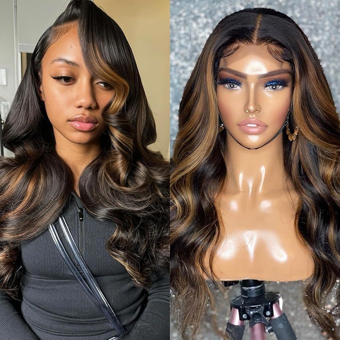 26 Inch Ombre Lace Front Wig Human Hair 13x4 Body Wave HD Lace Front Wigs Human Hair 180 Density Balayage Colored FB/30 Highlight Blonde Body Wave HD Frontal for Black Women