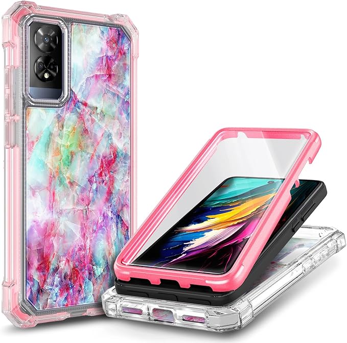 Designed for TCL 50 XE 5G Phone Case, 50 XE NXTPAPER 5G Case with Screen Protector, [Raised Corners Drop Protection] Full-Body Protective Shockproof Rugged Bumper Cover (Marble Fantasy)