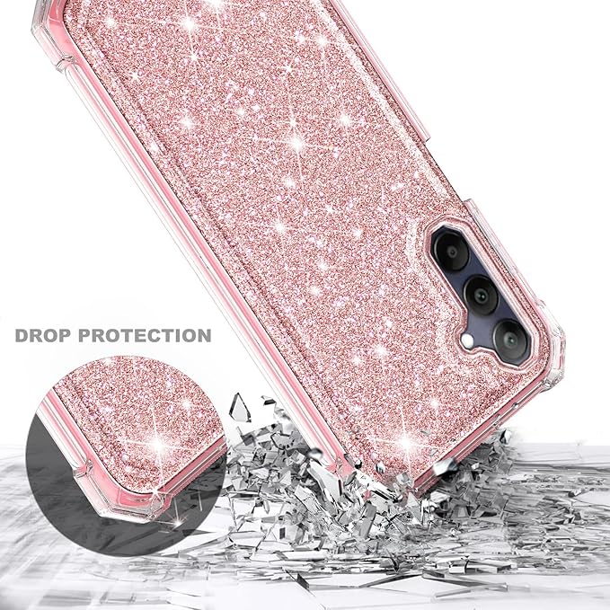 Designed for Samsung Galaxy A35 5G Case, Slim Stylish [16FT Military Grade Drop Tested] Full-Body Protective Shockproof Rugged Bumper Case with [Built-in Screen Protector] Glitter Rose Gold