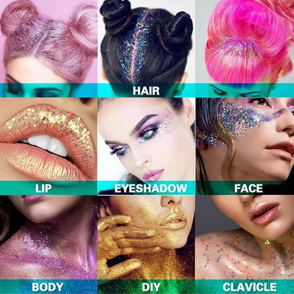 2 Packs White Face Glitter Gel,Singer Concerts Music Festival Rave Accessories,Mermaid Body Glitter Gel,Halloween Hair Sequins Face Glitter Paint Makeup,Sparkling Chunky for Women,100ML