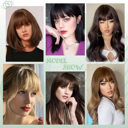 NAYOO French Bangs Hair Clip -Medium Brown 100% Real Human Hair Clip in Bangs for Women Fringe with Temples Hairpieces for Daily Wear (Medium Brown)
