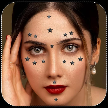 264Pcs Star Face Gems Eye Gems, Self-Adhesive Face Jewels Rhinestones 5/7/10 mm DIY Face Gems Stick on, Patriotic Makeup Gems Rave Accessories for Face Eyes Hair Makeup Body, Crafts (Black-Star)