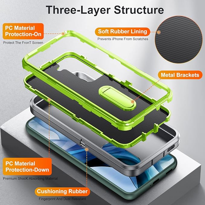 for Samsung Galaxy S22 Plus Case Galaxy S22+ Case with Kickstand Case 3-Layer Military Grade Protective Case Cover Silicone Rugged Shockproof for Galaxy S22 Plus S22+ Phone Case Gray+Green
