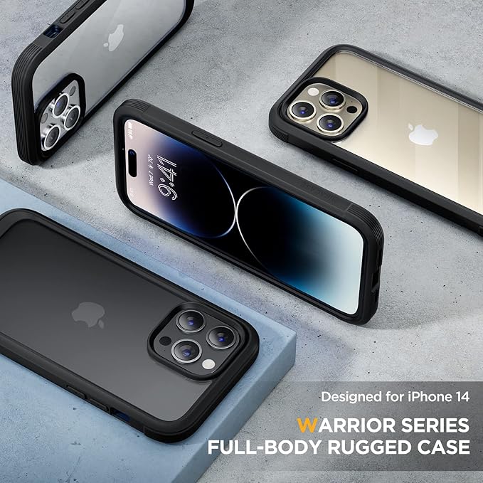 Miracase Glass Series Designed for iPhone 14 Pro Max Case 6.7 Inch, Upgrade Full-Body Bumper Case with Built-in 9H Tempered Glass Screen Protector, Matte Black