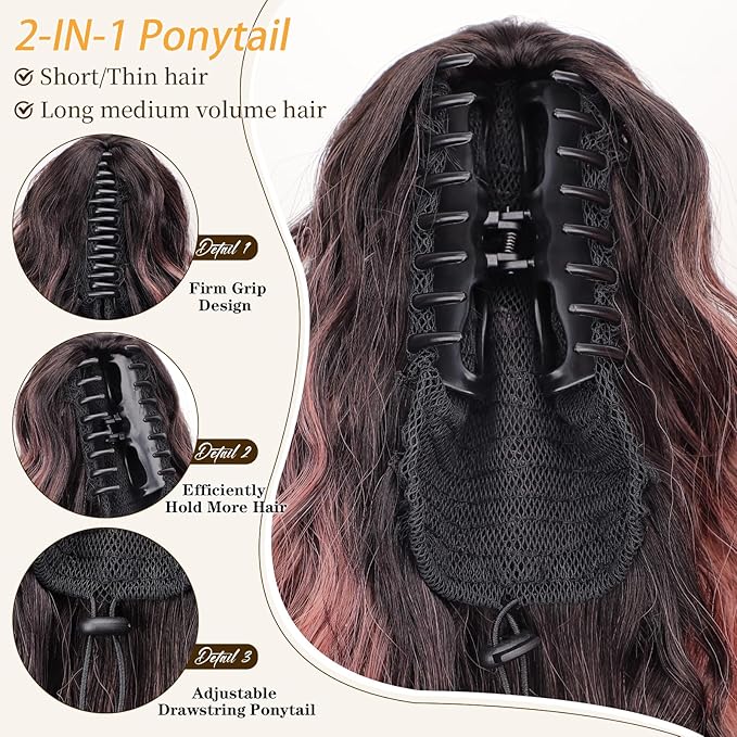 ORSUNCER Ponytail Extension Claw 30" Curly Pony Tail Clip in Claw Hair Extensions Fluffy Natural Looking Synthetic Hairpiece for Women
