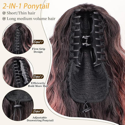 ORSUNCER Ponytail Extension Claw 30" Curly Pony Tail Clip in Claw Hair Extensions Fluffy Natural Looking Synthetic Hairpiece for Women