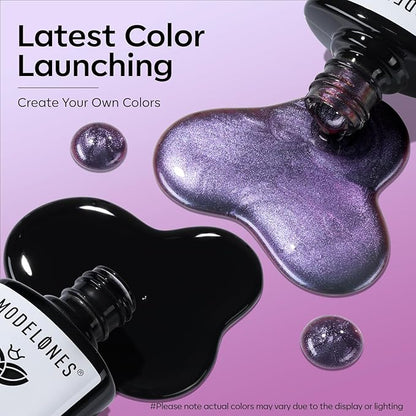modelones Gel Nail Polish Set 2 PCS 15ML Black Purple Cat Eye Gel Nail Polish Holographic 9D Cat Eye Glitter Polish with Magnet Soak Off Led Nail Art DIY Salon Gift For Women Girl