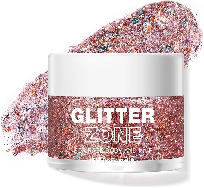 Holographic Body Glitter Gel - Cosmetic-Grade, Halloween Glitter Makeup Glitter for Face, Body, and Hair, Safe and Easy to Use, Perfect for Festivals Parties (07 Pink Stardust)