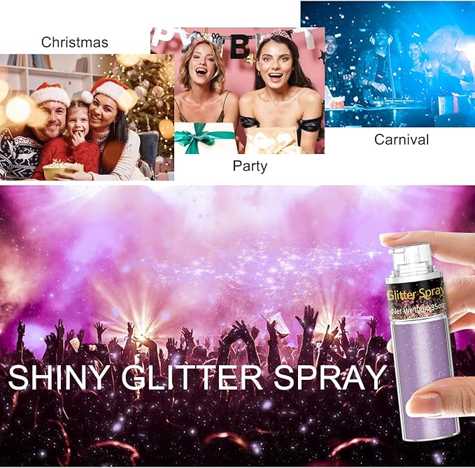 Hair and Body Glitter Spray, 1PC Purple Glitter Hairspray Dry Powder Makeup for Clothes, Festival Rave Prom Loose Sparkle Powder,Holographic Ultra Fine Resin Glitters for Crafts,10g (Purple)