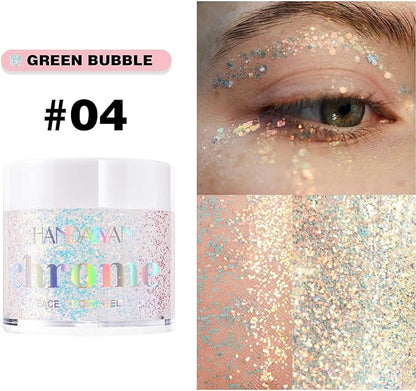 Holographic Body Glitter Gel - Cosmetic-Grade, Color Changing Long-Lasting Glitter for Face, Body, and Hair, Safe and Easy to Use, Perfect for Festivals Parties (Green Bubble)