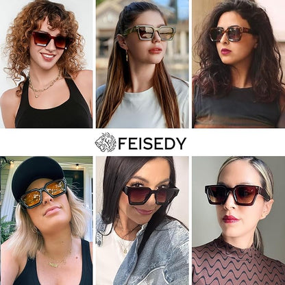 FEISEDY Retro 90s Square Sunglasses for Women Men Trendy Chunky Rectangle Sunglasses UV400 Protection B2385