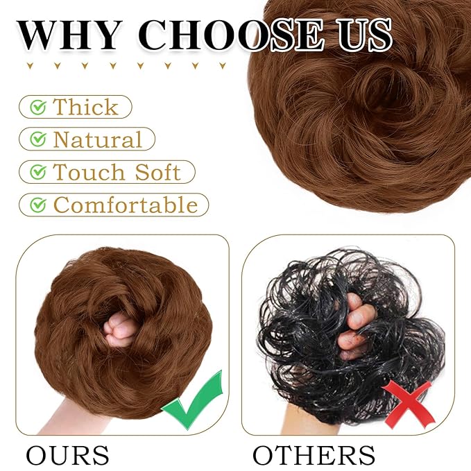 MORICA 1PCS Messy Hair Bun Hair Scrunchies Extension Curly Wavy Messy Bun Hair Synthetic Chignon Hairpieces for Women(Light Golden Auburn##)
