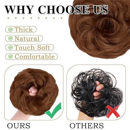 MORICA 1PCS Messy Hair Bun Hair Scrunchies Extension Curly Wavy Messy Bun Hair Synthetic Chignon Hairpieces for Women(Light Golden Auburn##)