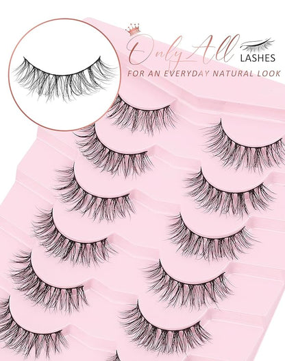 Onlyall Wispy Lashes - Natural Flared False Eye Lashes, Soft Fluffy 7 Pairs D-K38