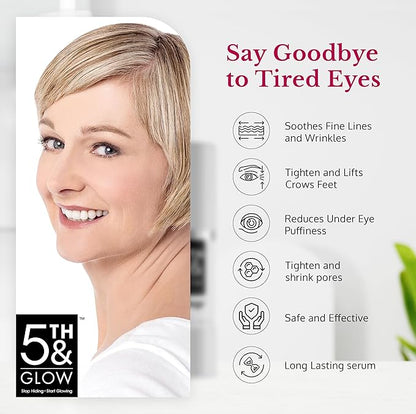 5th & Glow Cyabags - Eye Serum - Instant Eye Bag Remover and Eye Puffiness Reducer with Hyaluronic Acid and Vitamin C for Fine Lines, Wrinkles, and Under Eye Bags, 1 oz