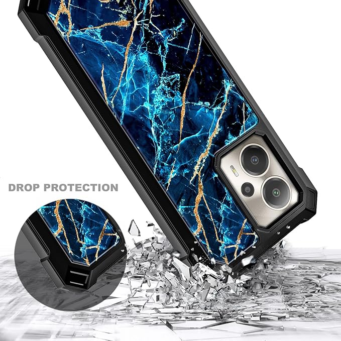 for Cricket Outlast 5G 2024 Case, AT&T Motivate Pro 5G with [Built-in Screen Protector], [9FT Military Grade Drop Tested] Full-Body Protective Shockproof Bumper Case (Marble Sapphire)