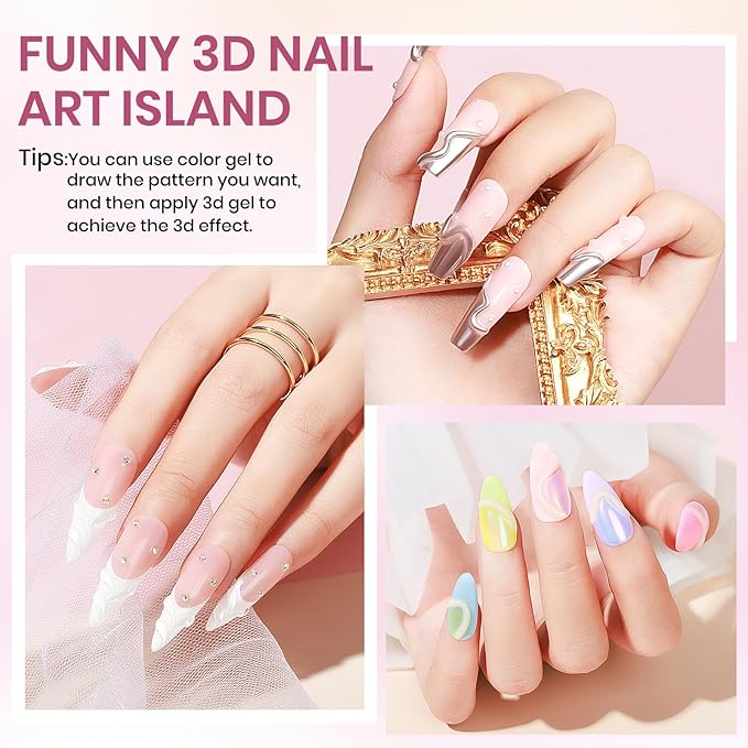MIZHSE 3D Nail Gel, 2 Pcs 15g 3D Gel Nail Art Sculpting Gel for Nail Art, No Wipe Clear and Milky White Molding Gel for Nails Art Decoration Manicure Charms Home DIY
