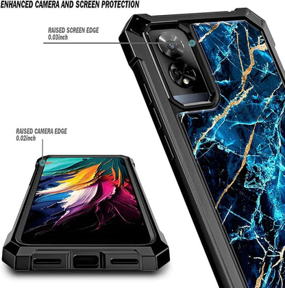 Designed for TCL 50 XE 5G Phone Case, 50 XE NXTPAPER 5G Case with Screen Protector, [Raised Corners Drop Protection] Full-Body Protective Shockproof Rugged Bumper Cover (Marble Sapphire)
