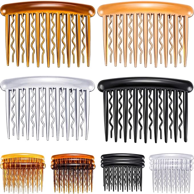 12 Pieces Plastic Teeth Hair Combs Tortoise Side Comb Hair Accessories(Black, Transparent, Dark Brown, Light Brown)